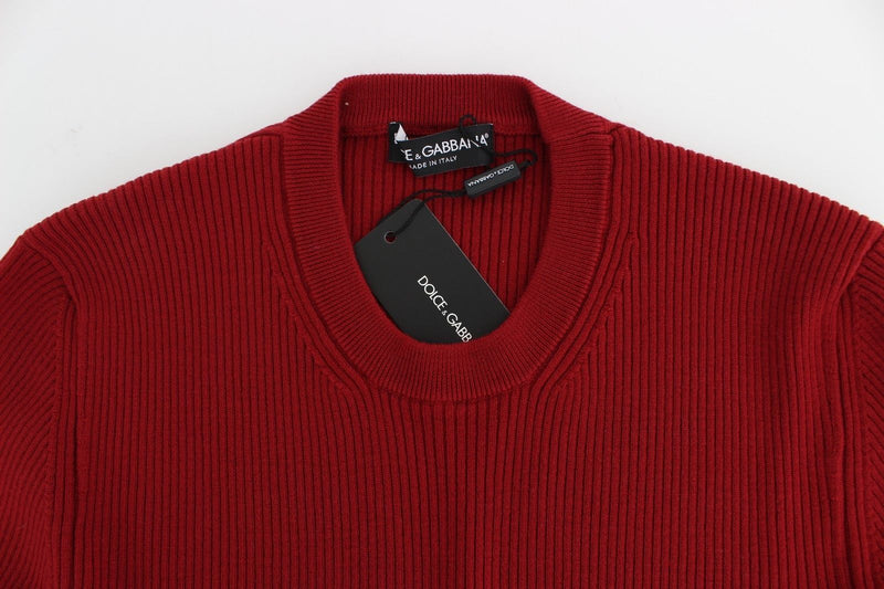 Red Knitted Wool Crewneck Sweater Pullover