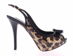 Black Leopard Leather Slingback Shoes