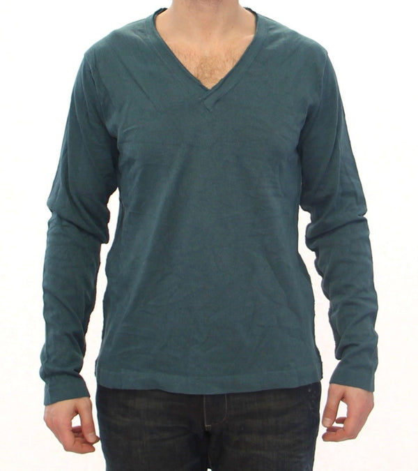 Blue Cotton Logo V-neck Sweater