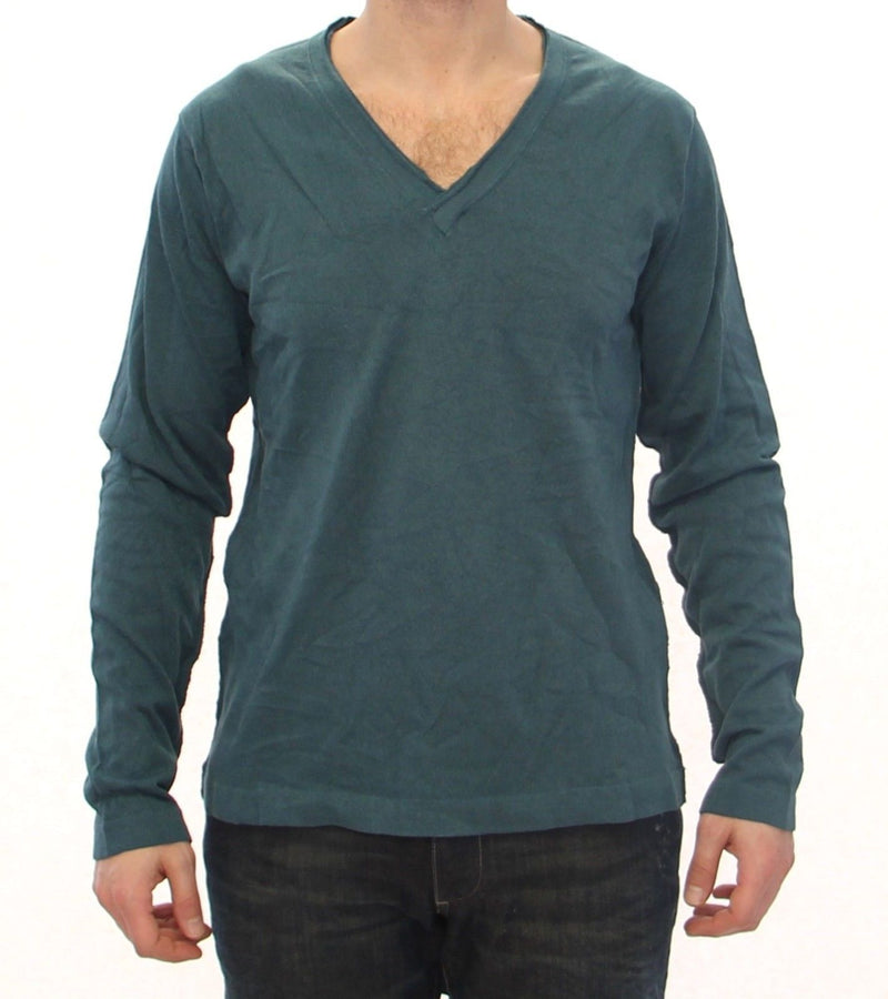 Blue Cotton Logo V-neck Sweater