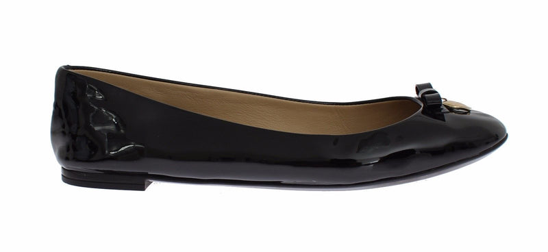 Black Patent Leather Heart Ballerina Flat Shoes