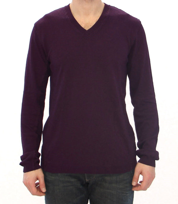 Purple Rayon Logo Logo V-neck Sweater