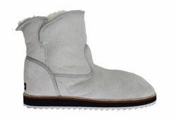 Blue Leather Merino Wool Flat Warm Boots Shoes