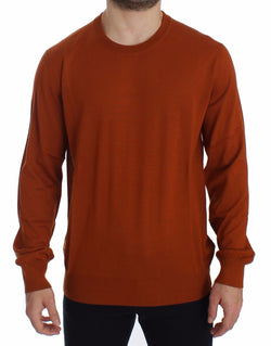 Orange Cashmere Crew-neck Sweater Pullover Top