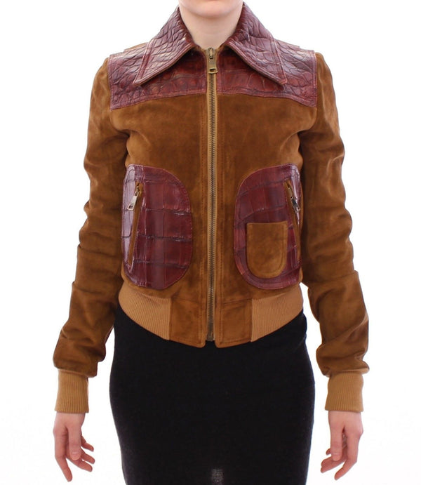 Brown Alligator Suede Leather Jacket