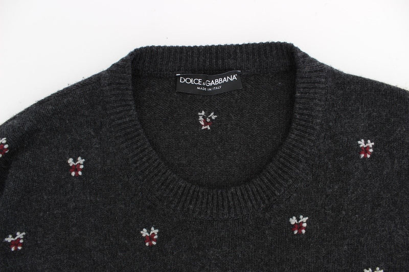 Gray Cashmere Rose Crewneck Sweater Top