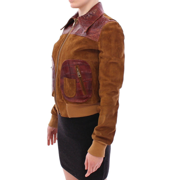 Brown Alligator Suede Leather Jacket