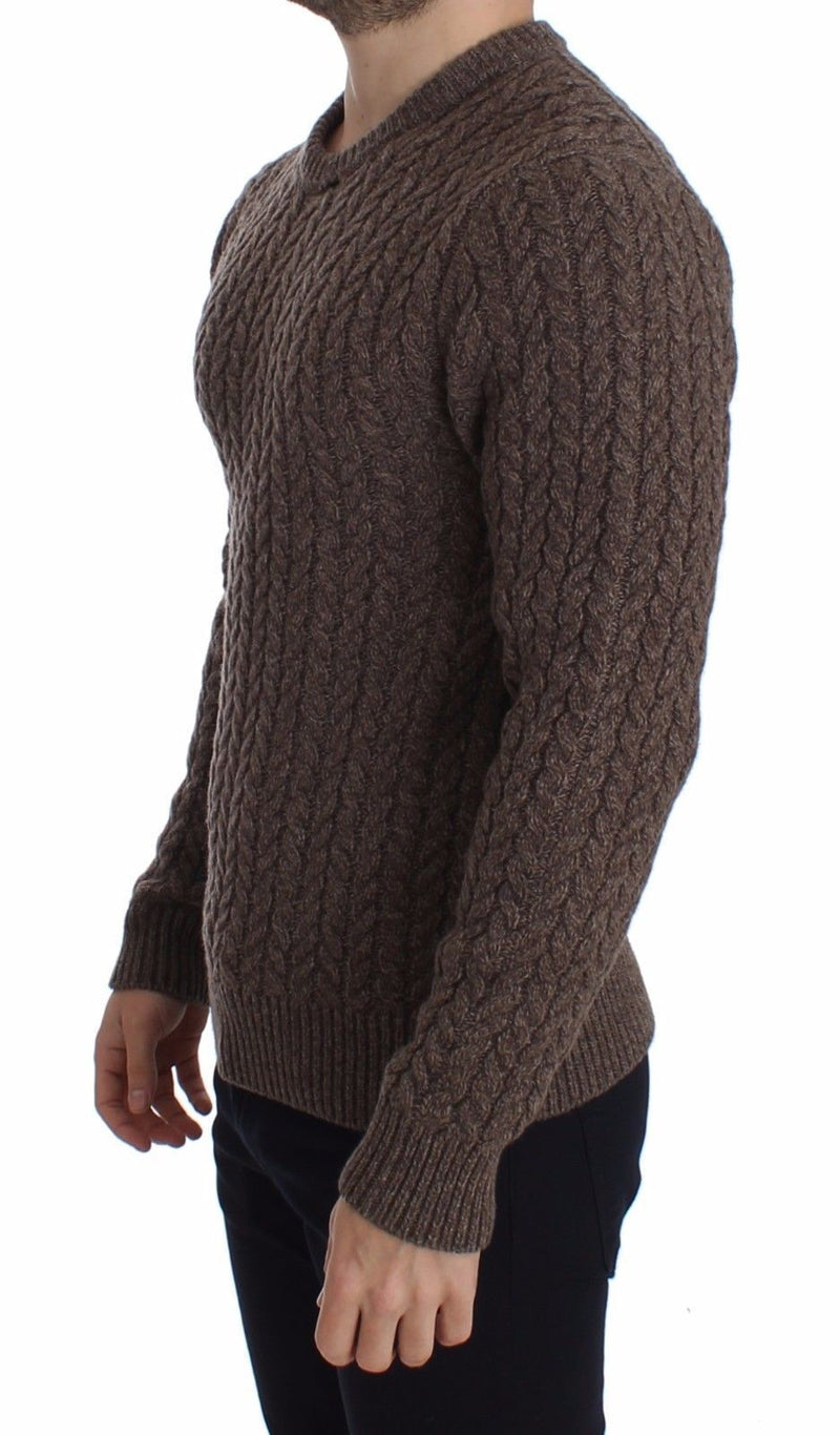 Brown Knitted Wool Crewneck Sweater Pullover