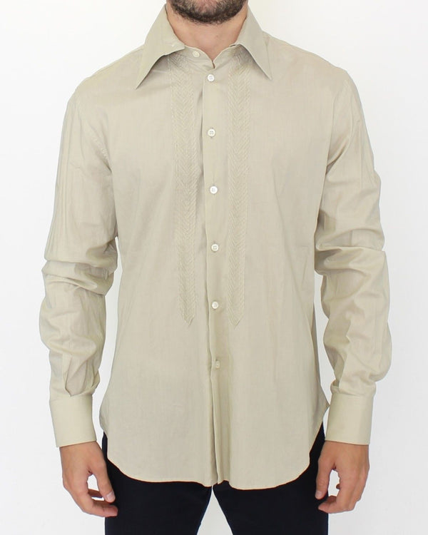 Beige Cotton Casual Long Sleeve Long Shirt