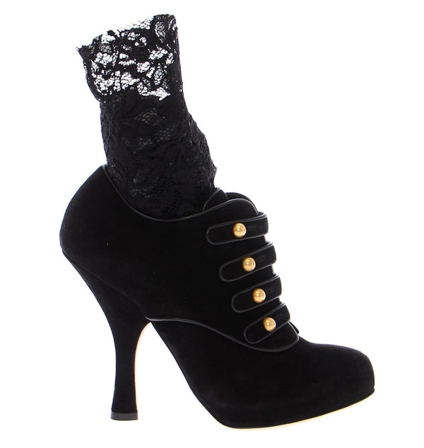 Black Suede Baroque Lace Platform Shoes