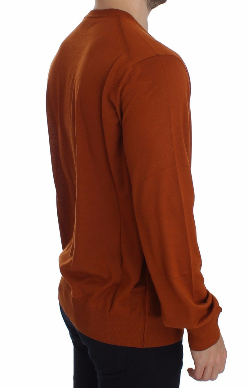 Orange Cashmere Crew-neck Sweater Pullover Top