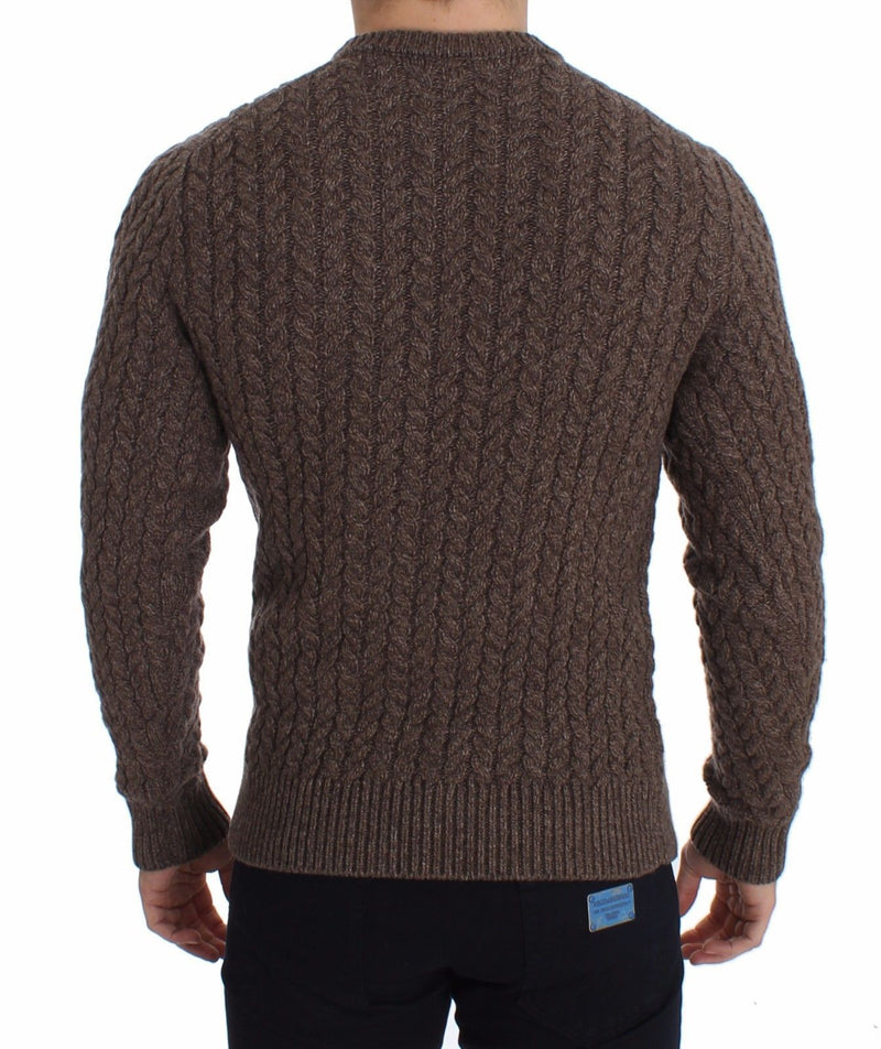 Brown Knitted Wool Crewneck Sweater Pullover