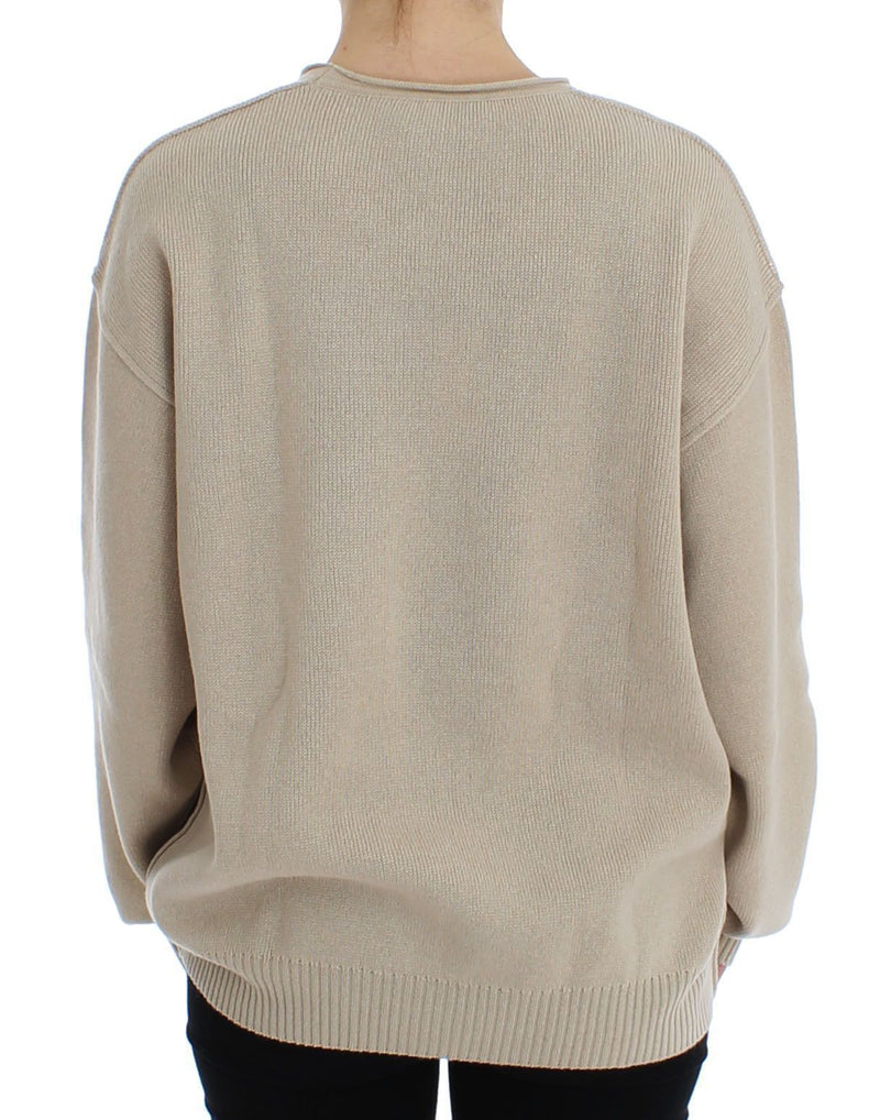 Beige Cashmere Crewneck Sweater Pullover