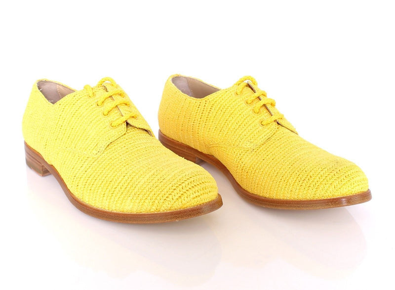 Yellow Raffia Woven Oxfords Broques Shoes