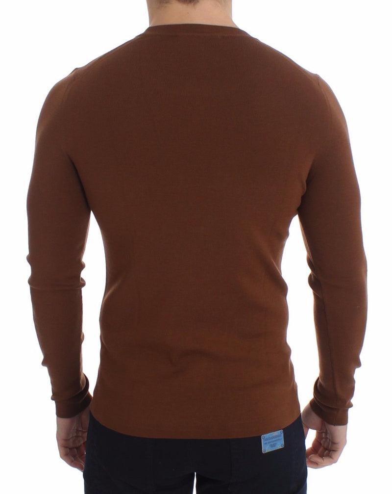 Brown Cashmere Crew-neck Sweater Pullover Top