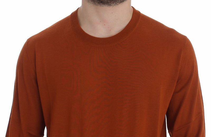 Orange Cashmere Crew-neck Sweater Pullover Top