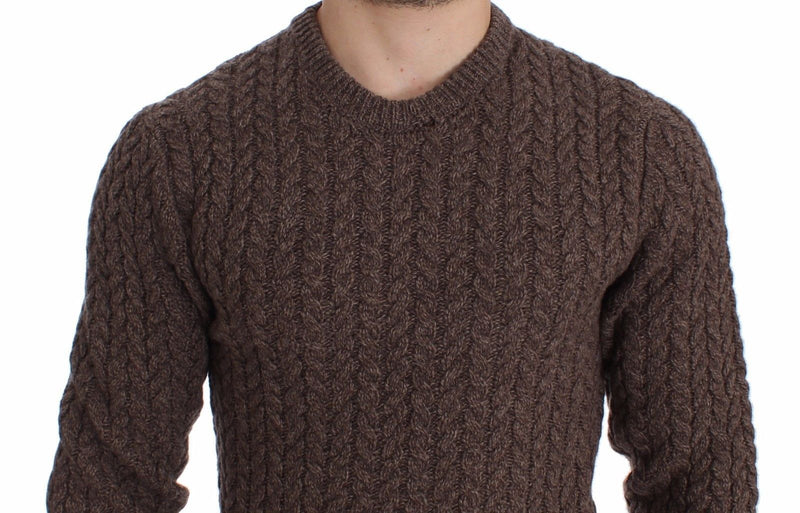 Brown Knitted Wool Crewneck Sweater Pullover