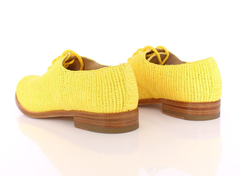 Yellow Raffia Woven Oxfords Broques Shoes