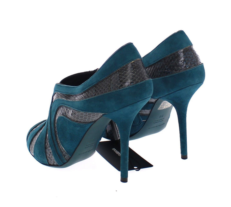 Blue Suede Snakeskin Open Toe Pumps Shoes