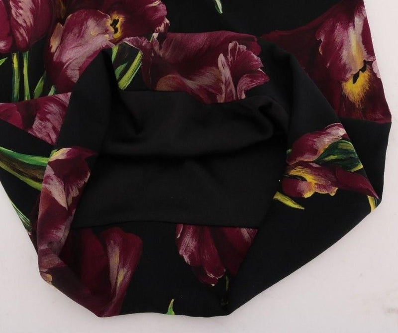 Black Silk Stretch Purple Tulip Sheath Dress