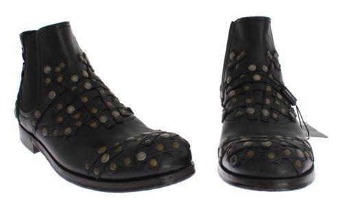 Black Leather Gold Studded Shoes Boots